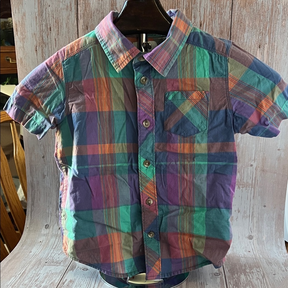 Old Navy Boys Multi-Color Plaid Button-Down Shirt